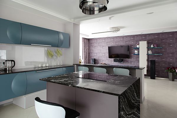 Design solution of open space for modern apartments. Modern design solution studio