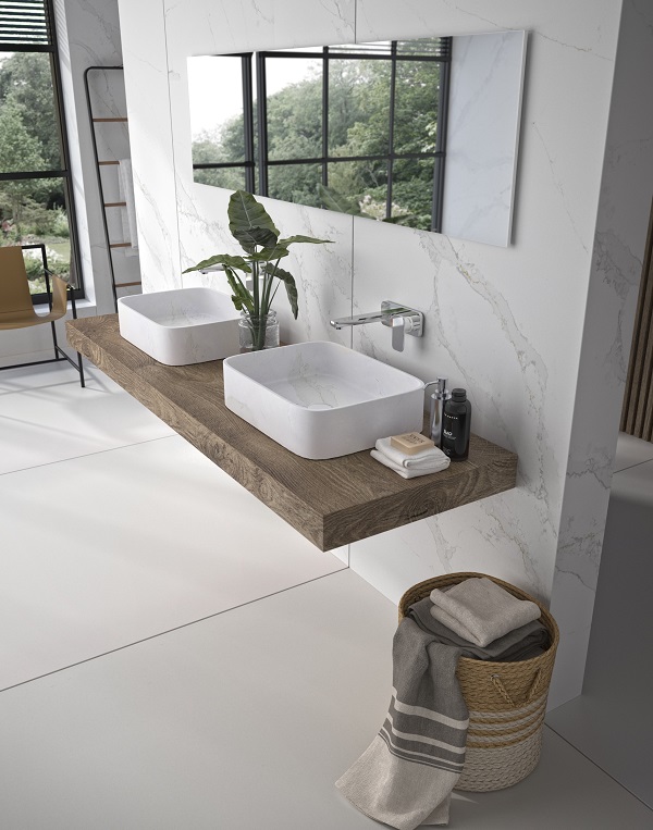 Lavabo Marie by Silestone y revestimiento pared _ Color Silestone Calacatta Gold (2)