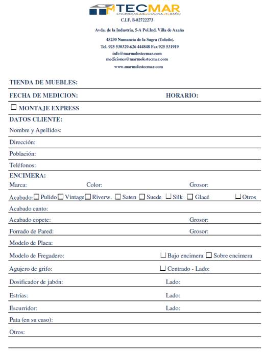 ficha para rellenar por los clientes