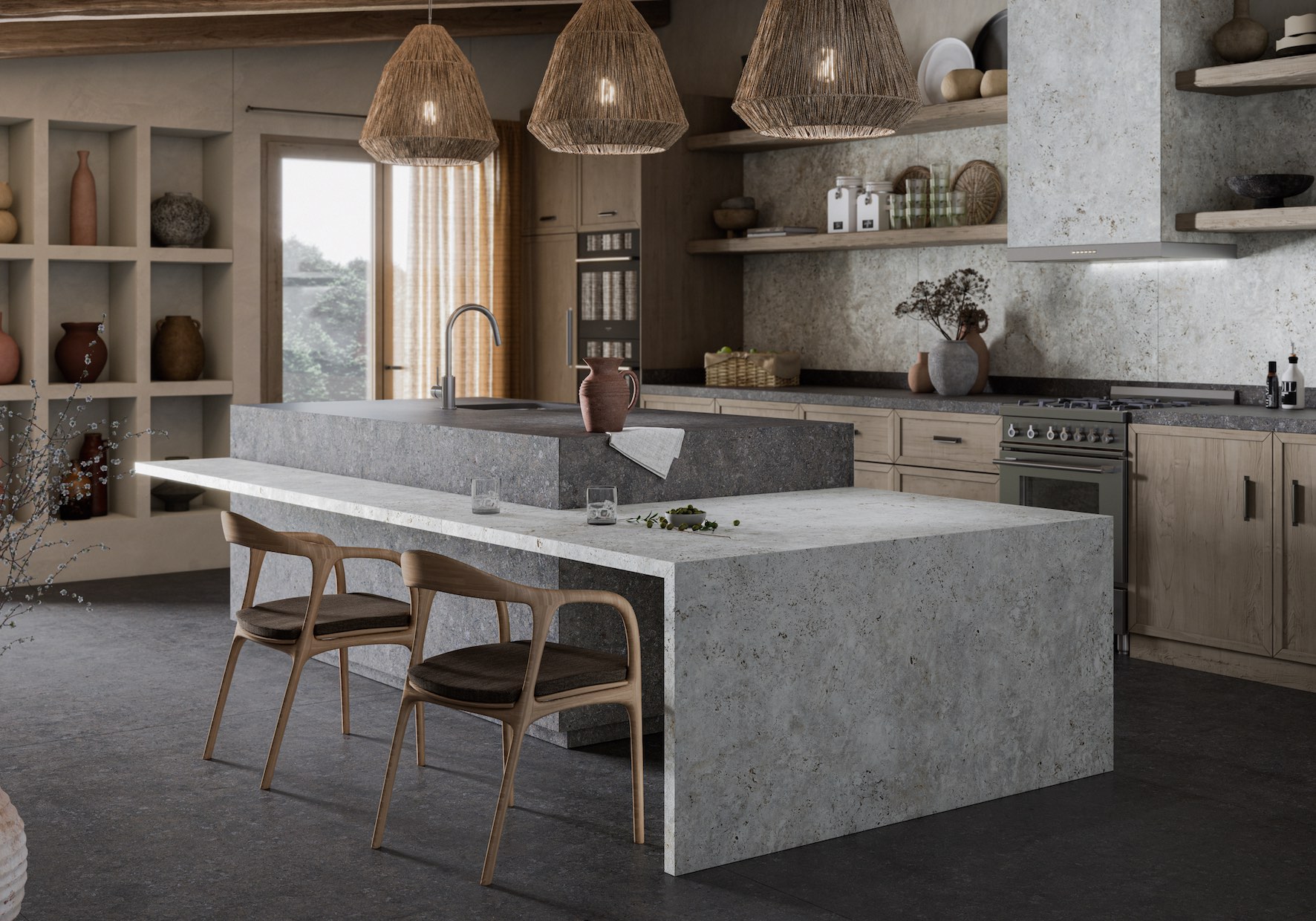 Kitchen Dekton Pietra Kode TK05 Sabbia and VK04 Grafite